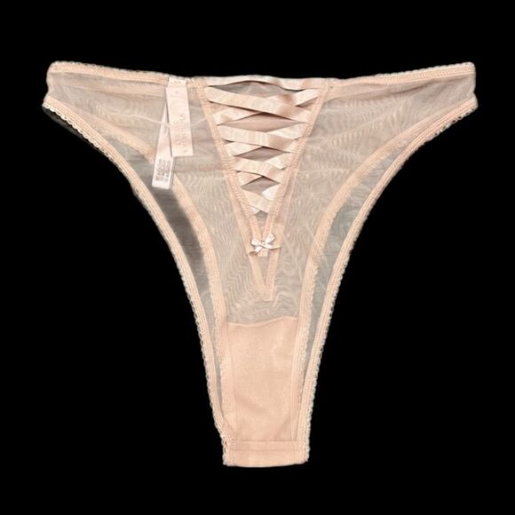 Victorias Secret Dream Angels Sexy Sheer Mesh Lace-up Brazilian Slip panty beige - Picture 2 of 4